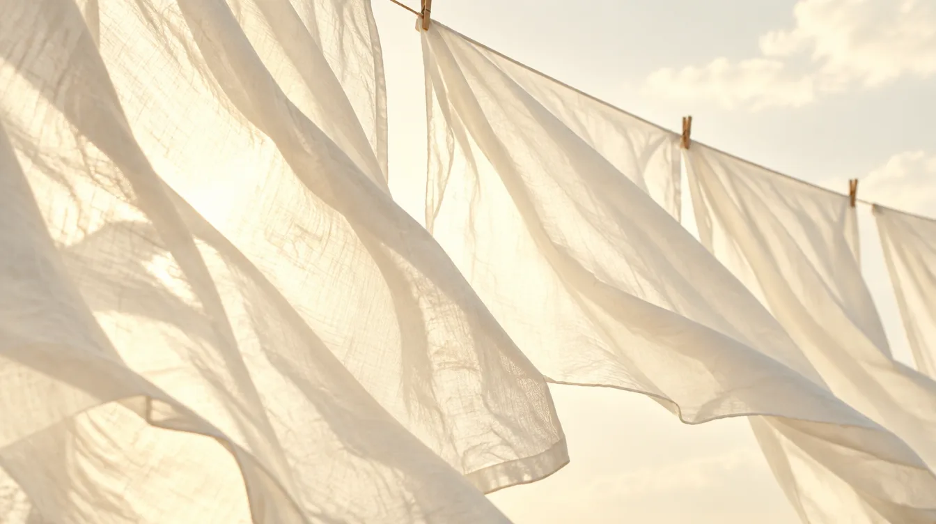 Sábanas blancas ondeando en un tendedero bajo el sol